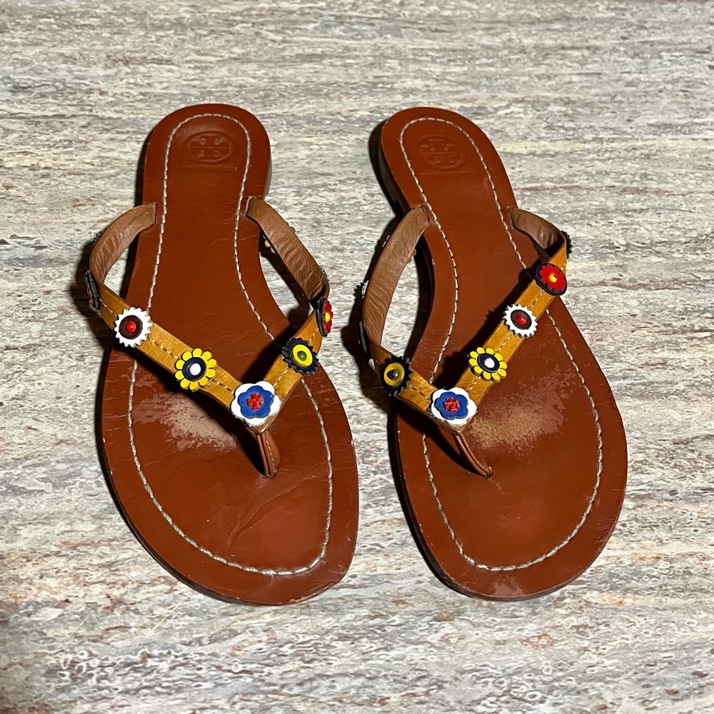 Tory Burch thong sandals with embossed flowers